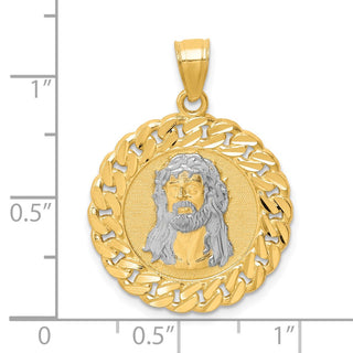 10k Yellow Gold With Rhodium-Plating Diamond-Cut Jesus Face Pendant