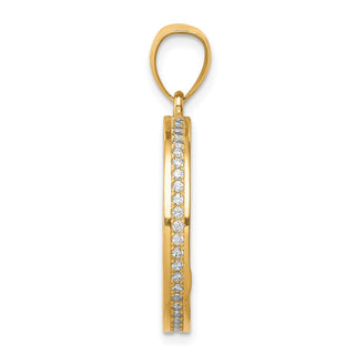 10k Yellow Gold with Rhodium-Plating CZ Channel Edge and Pave Jesus Face Pendant