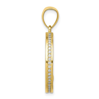 10k Yellow Gold with Rhodium-Plating CZ Channel Edge and Pave Jesus Face Pendant