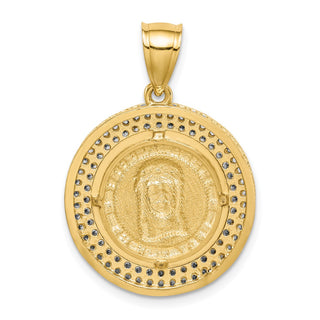 10k Yellow Gold with Rhodium-Plating CZ Channel Edge and Pave Jesus Face Pendant