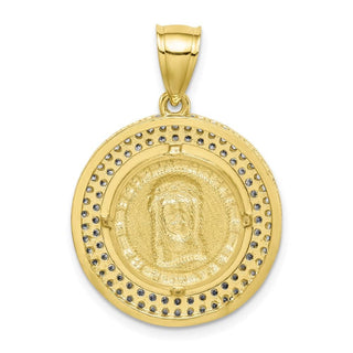 10k Yellow Gold with Rhodium-Plating CZ Channel Edge and Pave Jesus Face Pendant