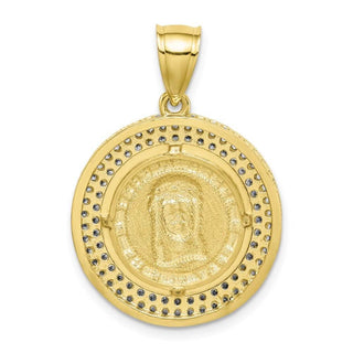 10k Yellow Gold with Rhodium-Plating CZ Channel Edge and Pave Jesus Face Pendant