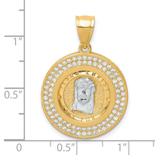 10k Yellow Gold with Rhodium-Plating CZ Channel Edge and Pave Jesus Face Pendant