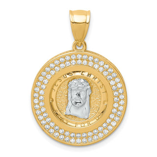 10k Yellow Gold with Rhodium-Plating CZ Channel Edge and Pave Jesus Face Pendant