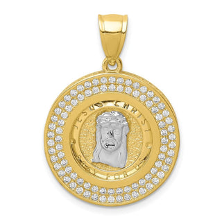 10k Yellow Gold with Rhodium-Plating CZ Channel Edge and Pave Jesus Face Pendant