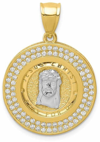 10k Yellow Gold with Rhodium-Plating CZ Channel Edge and Pave Jesus Face Pendant