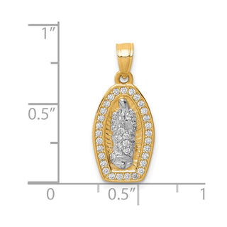 10k Yellow Gold w Rhodium-Plating Cubic Zirconia Pave Lady of Guadalupe Pendant