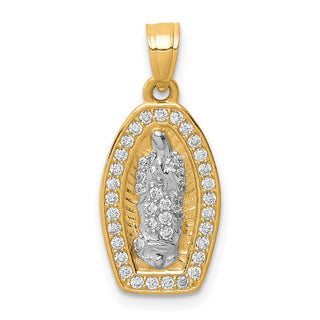 10k Yellow Gold w Rhodium-Plating Cubic Zirconia Pave Lady of Guadalupe Pendant