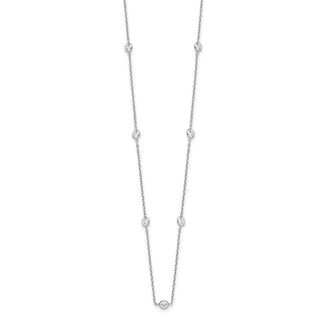 18" 10K White Gold Polished CZ 9 Station Necklace