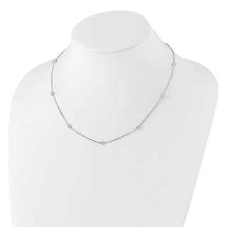 18" 10K White Gold Polished CZ 9 Station Necklace