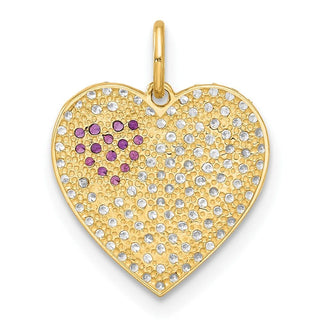 10K Yellow Gold Polished Clear & Red CZ Heart Charm