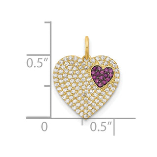 10K Yellow Gold Polished Clear & Red CZ Heart Charm