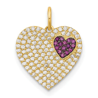 10K Yellow Gold Polished Clear & Red CZ Heart Charm