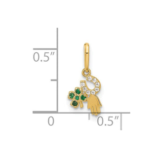 10K Yellow Gold Polished Clover Horseshoe Hamsa CZ Luck Pendant