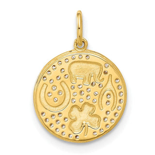 10K Yellow Gold Polished CZ Good Luck Medallion Charm