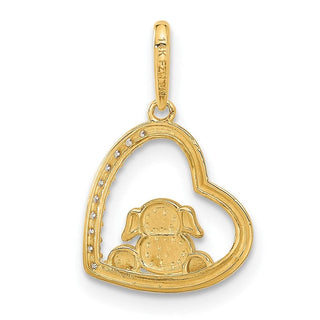 10K Yellow Gold and White Rhodium-plating CZ Dog In Heart Charm