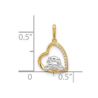 10K Yellow Gold and White Rhodium-plating CZ Dog In Heart Charm