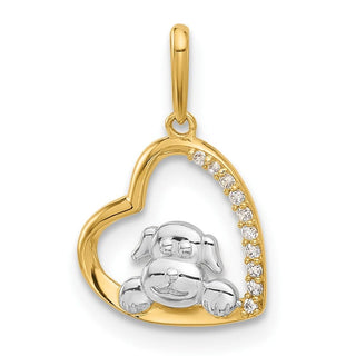 10K Yellow Gold and White Rhodium-plating CZ Dog In Heart Charm