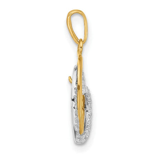 10K Two-tone Gold Polished CZ Hearts Charm