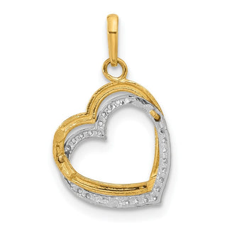10K Two-tone Gold Polished CZ Hearts Charm