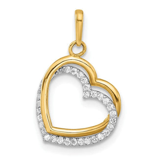 10K Two-tone Gold Polished CZ Hearts Charm