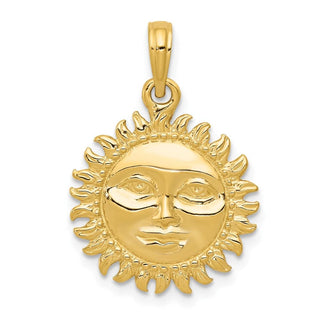 10K Yellow Gold Solid Polished 3-Dimensional Sun Pendant
