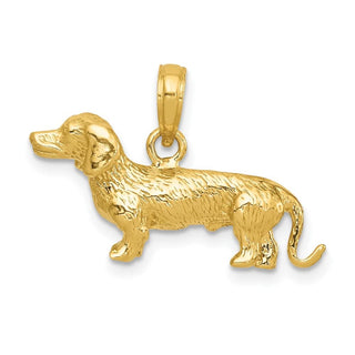 10K Yellow Gold Solid Polished 3-Dimensional Wire Haired Dachshund Charm