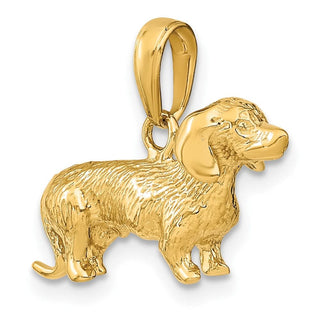 10K Yellow Gold Solid Polished 3-Dimensional Wire Haired Dachshund Charm