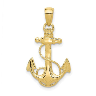 10k Yellow Gold Solid Polished Anchor Pendant