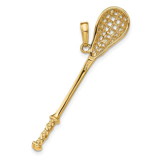 10K Yellow Gold Solid Polished 3-D Lacrosse Stick Pendant