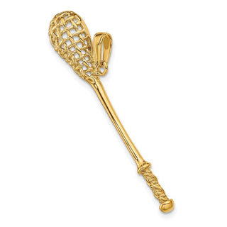 10K Yellow Gold Solid Polished 3-D Lacrosse Stick Pendant