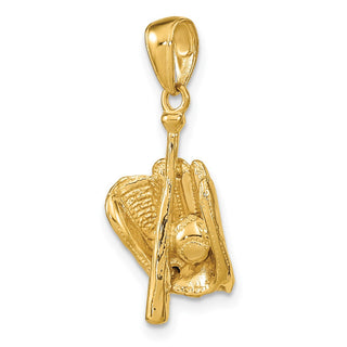 10k Yellow Gold Polished 3-Dimensional Glove/Bat/Ball Baseball Pendant
