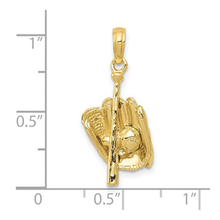10k Yellow Gold Polished 3-Dimensional Glove/Bat/Ball Baseball Pendant
