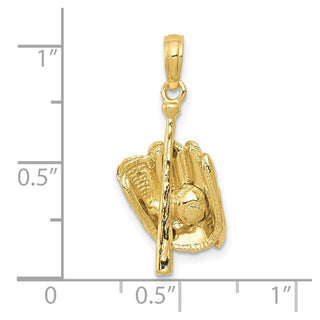 10k Yellow Gold Polished 3-Dimensional Glove/Bat/Ball Baseball Pendant