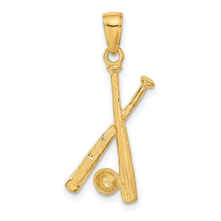 10k Yellow Gold Polished Open-Backed Bats and Baseball Pendant