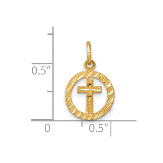 10k Yellow Gold Solid Flat-Backed Cross In Circle For Eternal Life Charm