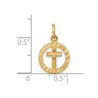 10k Yellow Gold Solid Flat-Backed Cross In Circle For Eternal Life Charm