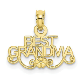 10k Yellow Gold Best Grandma With Flower Pendant