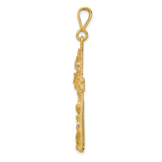 10k Yellow Gold Satin Polished Antiqued Cross Pendant