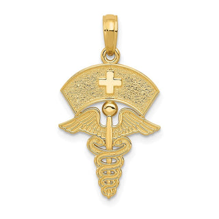 10K Yellow Gold Caduceus w/Nurses Cap Pendant
