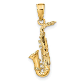 10K Yellow Gold 3-D Saxophone Pendant