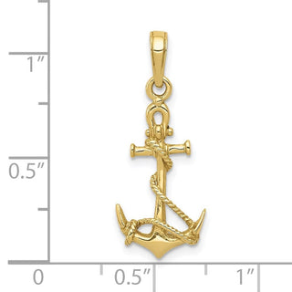 10k Yellow Gold 3-D Anchor W/Shackle And Entwined Rope Pendant