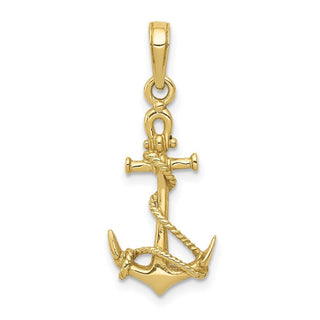 10k Yellow Gold 3-D Anchor W/Shackle And Entwined Rope Pendant