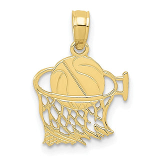 10k Yellow Gold Basketball In Net Pendant