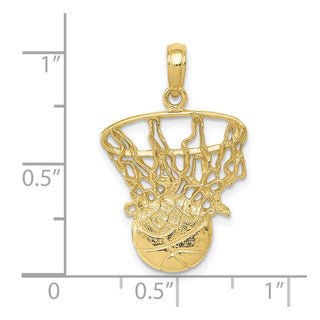 10k Yellow Gold Swoosh Basketball & Net Pendant 10C3780