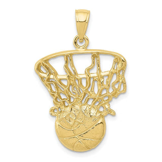 10k Yellow Gold Swoosh Basketball & Net Pendant 10C3781