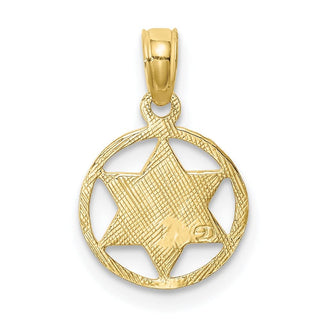 10k Yellow Gold Star Of David In Circle Frame Pendant