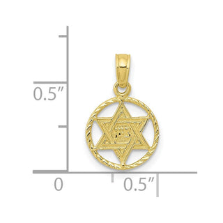10k Yellow Gold Star Of David In Circle Frame Pendant
