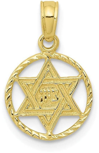 10k Yellow Gold Star Of David In Circle Frame Pendant