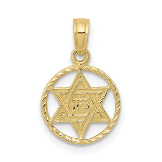 10k Yellow Gold Star Of David In Circle Frame Pendant
